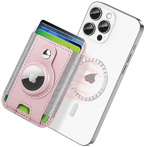 for Magsafe Wallet with Airtag Holder, 6-Card Holder, Stronger Magnetic Card Holder for iPhone 16/15, iPhone 14/13/12 Series, Mag Safe Wallet, RFID Blocking, Not Included Airtag, Pink