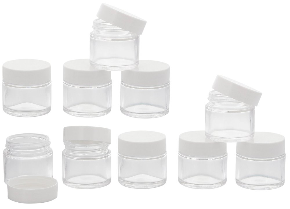 10x Leere Glasdosen Mit Deckel – 30 Ml, Klarglas, Weißer Kunststoffdeckel, Kosmetex, Für Cremes & Mehr