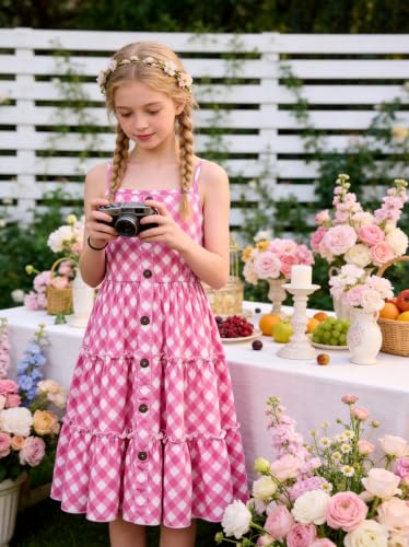 Image of Enlifety Girls Dress Hawaiian Spaghetti Straps Dresses Summer Sundress Size 6 12T