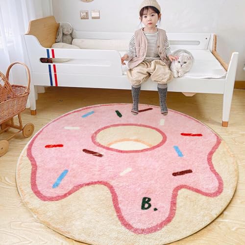 Poowe Linda alfombra de juego para niños, diseño de donuts, alfombra redonda educativa del alfabeto, alfombra suave antideslizante para dormitorio de niños pequeños (redonda 39.4 pulgadas)