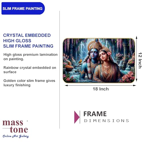 Image of Masstone Radha Krishna Crystal Embedded High Gloss Wall Painting, Golden Slim Frame, 45x30 Cm Wall Art for Living Room, Bedroom, Office & Home Decor (HG12)
