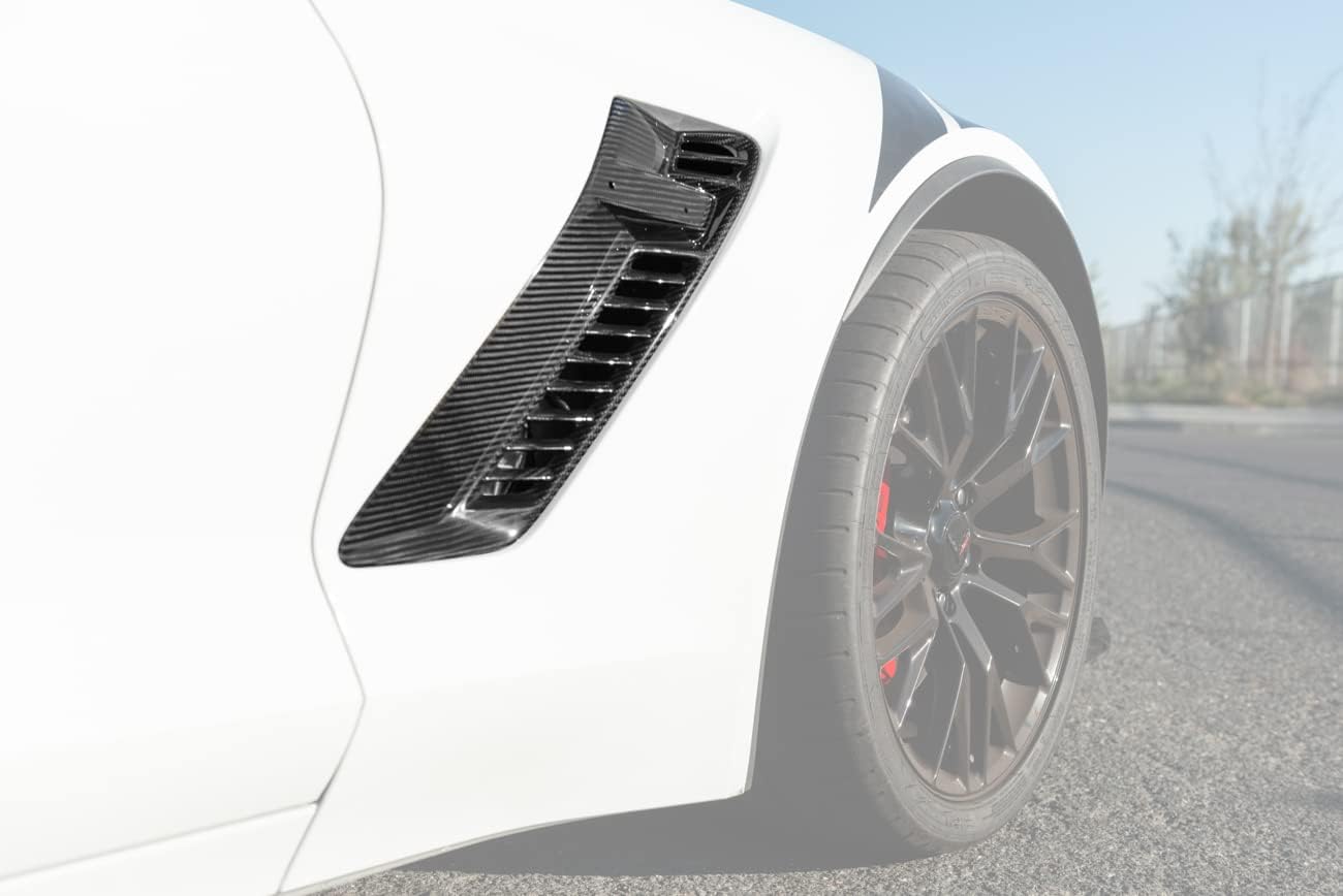 Replacement For 2014-2019 Chevrolet Corvette C7 Wide Body Models | Z06 GM Factory Style CARBON FIBER Front Bumper Side Fender Grille Vents Cover