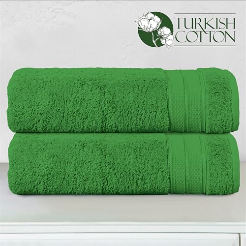 Image of Elegant Comfort Three Line Popcorn Towel Set for Bathroom 27 x 54 inches, Premium Hotel Quality 2-PACK Bath Towels, 100% Turkish Cotton, Soft and Durable, Quick Dry and Highly Absorbent, Emerald Green