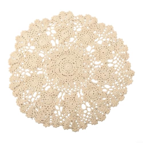Fauhapyway Napperons ronds en dentelle florale faite à la main en crochet napperon en coton résistant à la chaleur décoration beige 40 cm