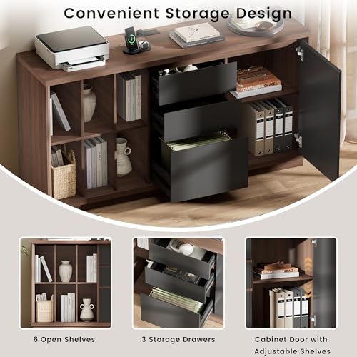 Image of ModernMate 60 inch File Cabinet with Drawers & Door, Built-in Charging Station