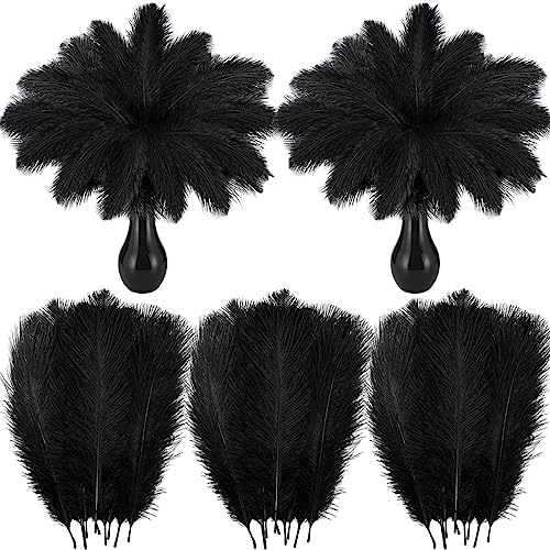 Crowye 100 Pcs Ostrich Feathers Bulk for Centerpieces Craft Ostrich Feathers for Masquerade Vase Wedding Party Home Costume Decorations (6-8 Inch Black)