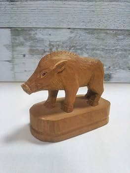 Amazon.co.jp: 猪（イノシシ）の木彫り、干支飾り（亥）、彫刻