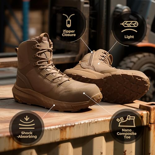 Image of NORTIV 8 Men's Composite Toe Work Boots - 8'' Lightweight ASTM F2412-24 & ASTM F2913-24 Safety Boots with Side Zipper for Construction & Warehouse, Metrostrike-Nano