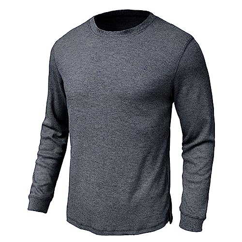 Waffle Basic T-Shirt for Men Long Sleeve Shirts Thermal Crew Neck Casual Tee Tops Underwear Lightweight Base Layer4