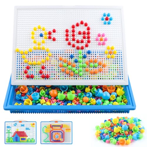 KingYH 592 Pezzi Giochi Bambini Chiodini Mosaico di Puzzle 3D Gioco Bottoni per Bambini Giocattoli a Mosaico Portatile Giochi Educativi Creativi Regalo per Ragazzi e ragazze 2-5 anni