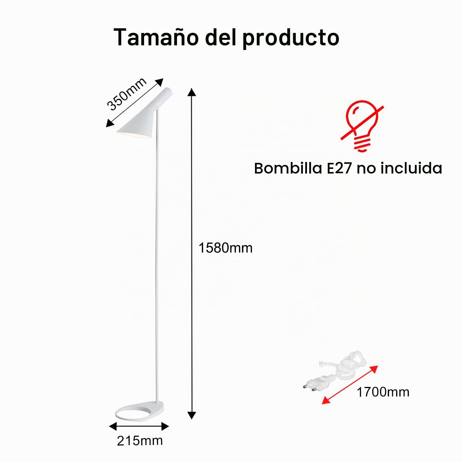 BarcelonaLED Lámpara de Pie LED Diseño moderno metal nórdico blanco con Casquillo E27, Cabeza ajustable, interruptor de pie para Iluminación Interior Suelo Salón Habitación Dormitorio y Estudio