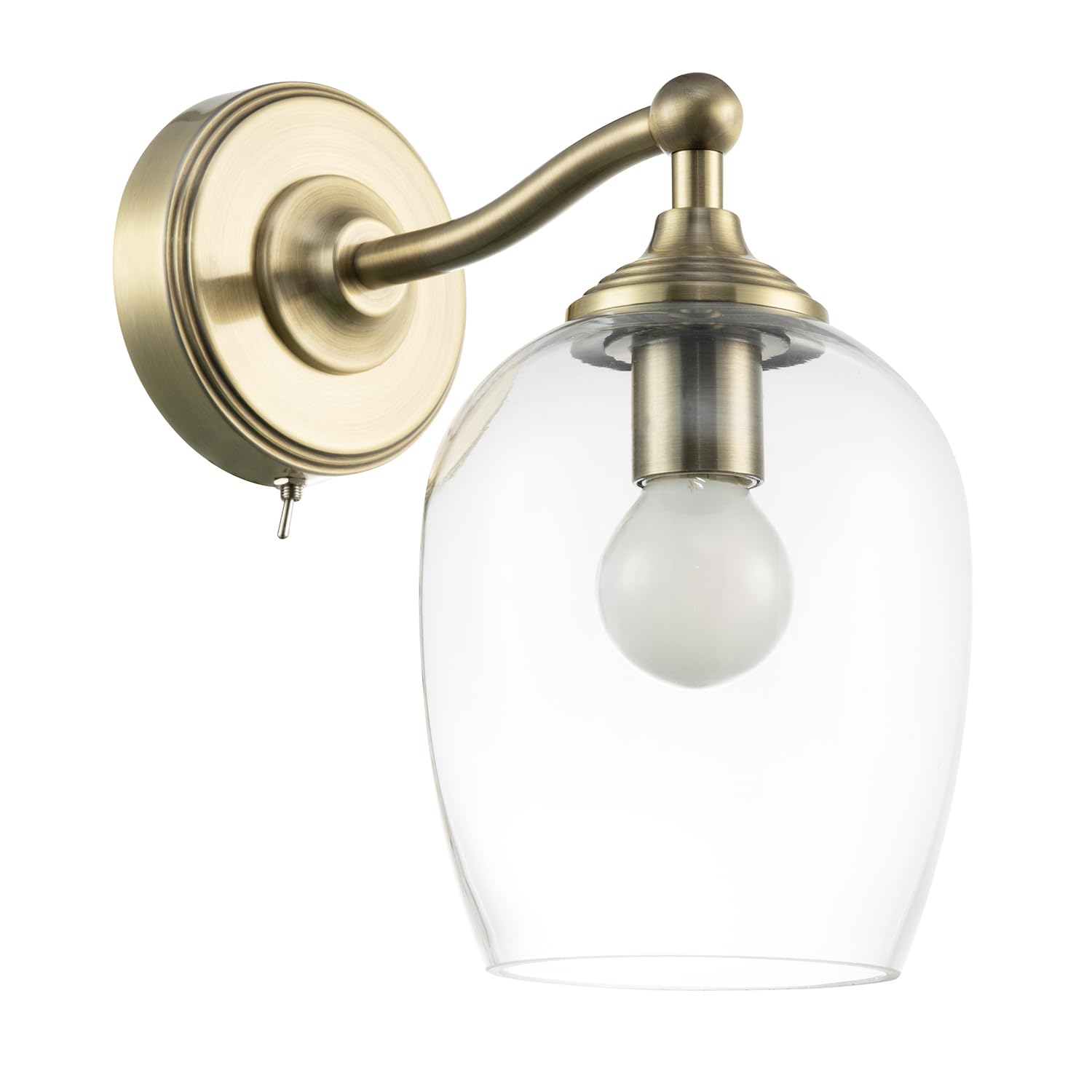 Happy Homewares Light Traditional Wall Fitting In Antique Brass With Clear Glass Shade