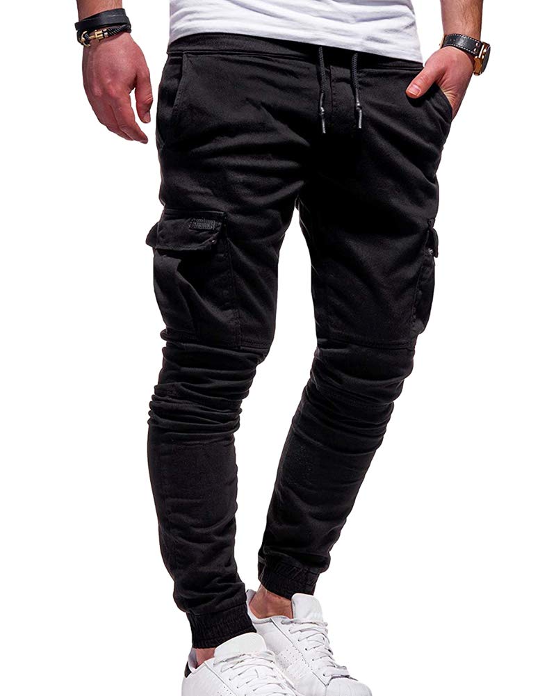 Youcai Men's Black Gym Joggers Sweatpants Bodybuilding Workout Slim Fit Running Trousers Tracksuit Bottoms Cargo Pants,,S