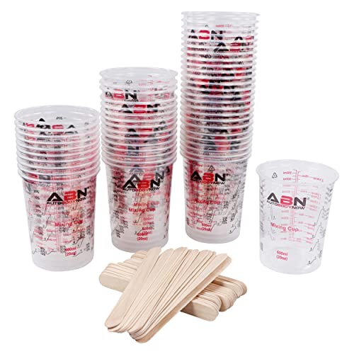 paint supplies automotive - ABN Automotive Paint Mixing Cups 50pc Kit - 20oz Epoxy Mixing Cups and Sticks for Painting Measuring Resin Oil and Paint