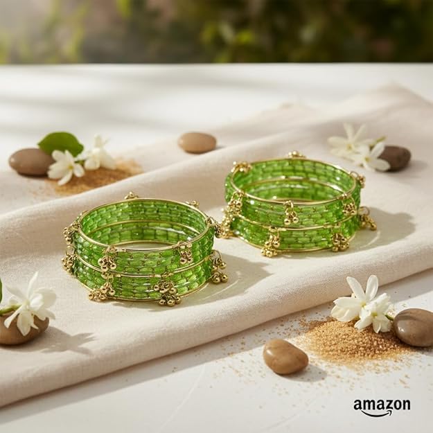 Image of Kashmiri Ghangharoo Glass Bangle Set for Women| Light Weight Bangles | Traditional Transparent Fancy Glass Chudi Set for Wedding, Party(Set Of 18)