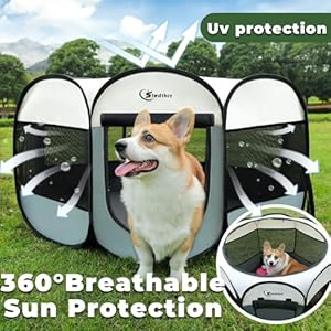   Dog-Playpen-Puppy-Pet-Playpen-Indoor-for-Medium-Dogs-Dog-Tent-Crates-Cage-IndoorOutdoor-Portable-Pop-Up-Dog-Kennel-Playpen-with-Carrying-Case-for-DogsCatsRabbits-Removable-Zipper-Top-Grey