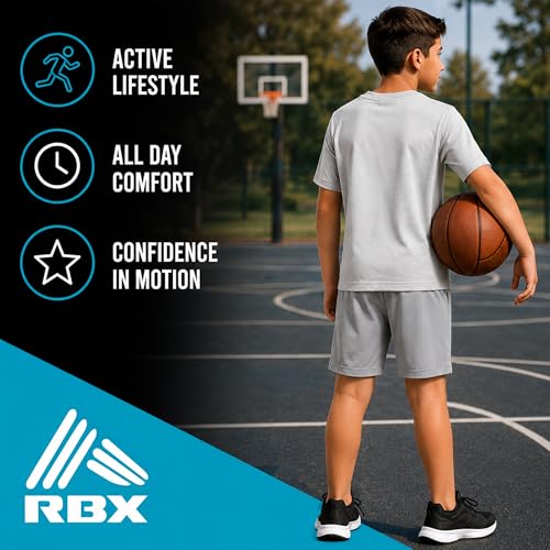 Image of RBX Boys Short Set - 2 Piece Active Performance Short Sleeve Athletic Shirt and Basketball Shorts with Elastic Waistband
