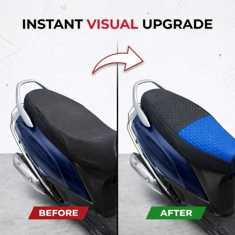 Image of Neodrift Premium Scooty Seat Cover - Suzuki E Access | Blue+Black | Anti-Slip & Shock-Absorbing Design | Water-Resistant Fit | Strip Cushioning | Professional Fit | Nappa Art Leather