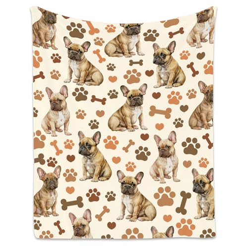 Bulldog Blanket with Girls Boys, 40x50 Inches Blanket with Dogs on it, Cozy Soft Throw Gifts for Dog Lovers, Cute Flannel Throw Blankets for Couch Sofa