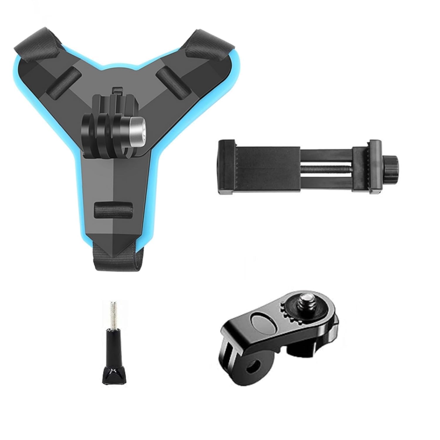 Universal Helmet Chin Strap Mount with Mobile Holder, Action Camera Mount Compatible with GoPro Hero 9/8/7/6, SJCAM, Yi, DJI Osmo, (Black, Blue) for Outdoor Adventures-image-20