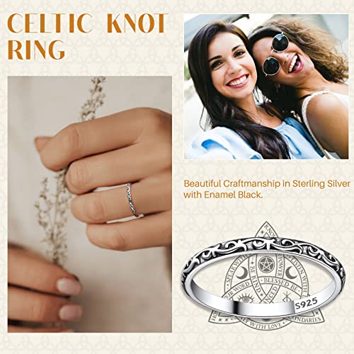 Suplight 925 Sterling Silver Celtic Knot/Evil Eye/Infinity Symbol Band Ring, 2/3/5/8mm Vintage Finger Thumb Ring for Women Size 4-13 (with Gift Box)3