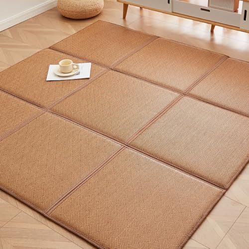 TRAGLO Tatami Japonés Plegable, Colchón de Suelo Tradicional de Ratán, Transpirable, Antideslizante, para Sala de Estar y Dormitorio(Pattern B,120x120cm)