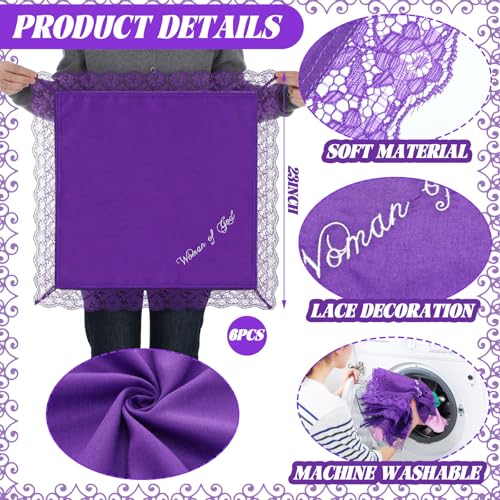 6 Pack 23'' Lap Scarf for Women Church with Lace Christian Satin Handkerchief for Funeral Church Group Skirts3