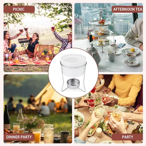 LELE LIFE 2 Pack Butter Warmers for Seafood, Ceramic Butter Melter with 6 Forks & Stainless Steel Stand, Fondue Pot Set for Chocolate or Cheese Fondue Cup