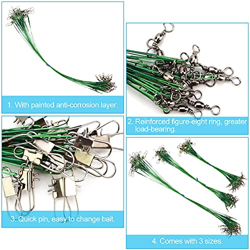 Foto von ANTHYTA 72 Stück Stahlvorfächer 15/20/25cm Angelvorfächer Stahlvorfach Edelstahl Angeln Vorfächer Vorfach mit Wirbel Karabinerhaken Vorfächer Raubfischangeln Angelzubehör für Raubfisch Raubfischangler