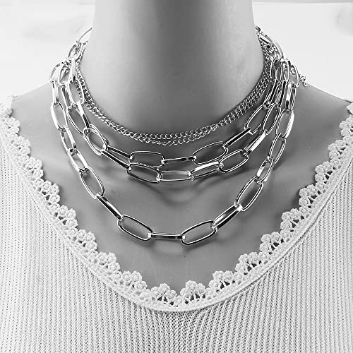 MOKAVIKY 25 Layered Necklaces for Women - Simple Punk Chunky Necklaces with Silver Chain - Goth Style (2pcs)4