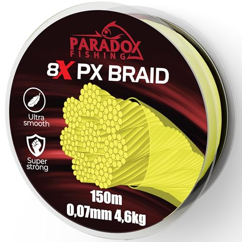 Paradox Fishing 8 fili da pesca intrecciati PX I Chartreuse giallo 150 m – 0,07 mm – 4,6 kg – lenza da pesca intrecciata – 8 X stretta treccia – perfetta per la pesca spinning