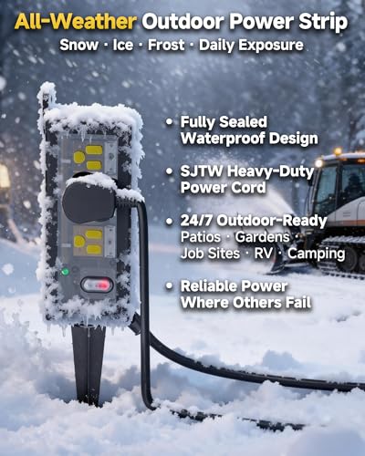 Image of Outdoor Extension Cord, 3 Wide Outlets, 1875W /15A, 10FT 14AWG Heavy Duty SJTW Power Strip with Surge Protector, All-Weather & IP66 Fully Waterproof, Ideal for Patio, Garden, Pool, RV, Black