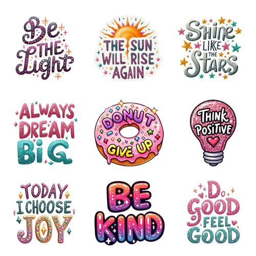 9pcs Inspirational Positive Quotes Iron on Decals Heat Transfer Vinyl Sticker Patches Washable Thermal Transfer Appliques DIY Craft Decor for T-Shirt Clothes Pillow Cover