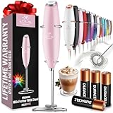 Zulay Powerful Milk Frother (4 Duracell Batteries Included) - Handheld Milk Frother Wand Drink Mixer for Coffee - Powerful Milk Foamer for Cappuccino, Frappe, Matcha & Creamer - Cotton Candy