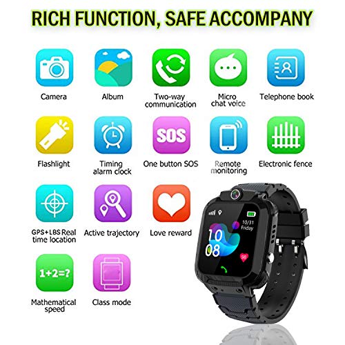 Kids Smartwatch GPS Tracker Phone - 2019 New Waterproof Children Smart Watches with 1.4" Touch Screen SOS Phone Call Talkie Walkie Pedometer Fitness Sports Band for Boys Girls Age 4-12 (Black)