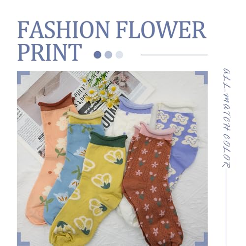 Image of 6 Pairs Women Ruffle Striped Socks for Women,Cute Vintage Frilly Ankle Socks