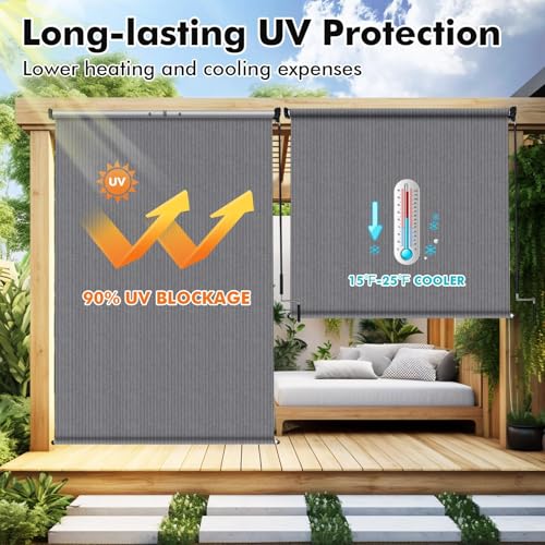Image of Artpuch Patio Shades Roll Up Outdoor Roller Shade (6'Wx6'H), Cordless Exterior Roller Blinds Cloth for Porch Pergola Gazebo, Gray