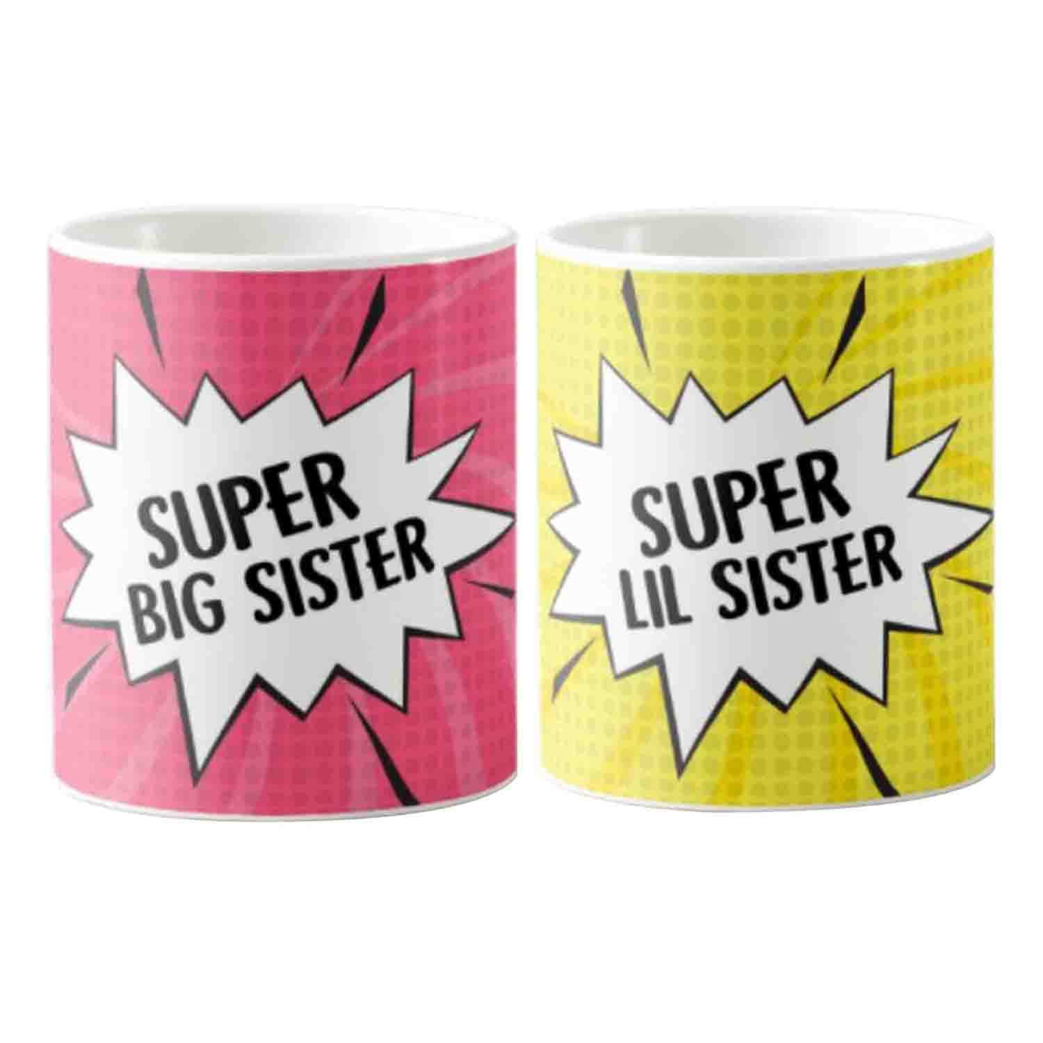 Designer Unicorn Printed Ceramic Coffee Mugs Super Big Sister/Lil Sister Set of 2 (White Mugs)