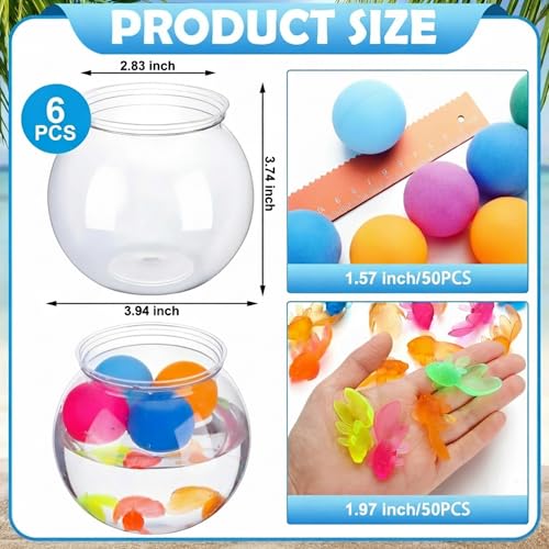 Image of Jingmore 6 Set 16 oz Fishbowl Table Tennis Carnival Game Favors with Bounce Round Bowls Multicolor Balls Plastic Gold Fish for Adults Carnival Game Party Activity Prizes
