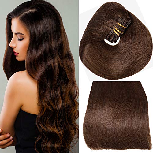 Aison 10 pcs 130g 16 inch hair extensions clip in human hair Dark Brown Thicken Double Weft Remy Human Hair Super Real 9A grade Quality Silky Straight For Full Head