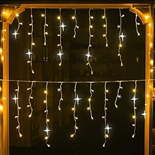 YASENN 300LED Icicle Lights Parts strobes Christmas Lights Mains Powered for Outdoor Christmas Decoration (Warm White with Cool White strobes)