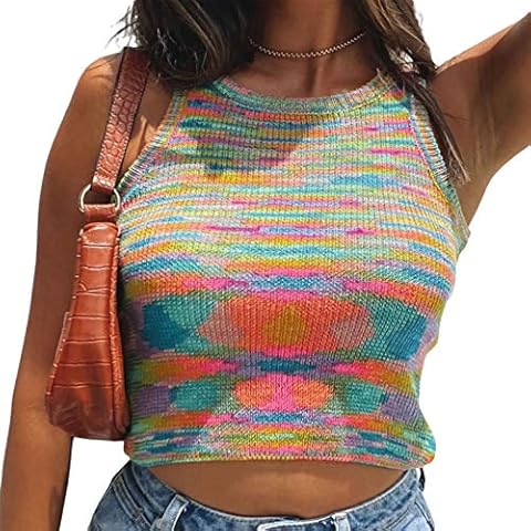 MIEAHORY Womens Tank Tops Summer Sleeveless tie dye Basic Top Slim Ribbed Knit Stretch Girl Crop top y2k top (Multicolor, Large) Cover