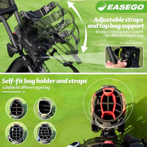Image of EASEGO Golf Push Cart 3 Wheel : 360 Swivel Front Wheels with Phone Holder /Cup Holder /Umbrella Holder /Foot Brake Quick Fold Golf Walking Push Pull Carts All-Terrain Golf Caddy Carts(Black)