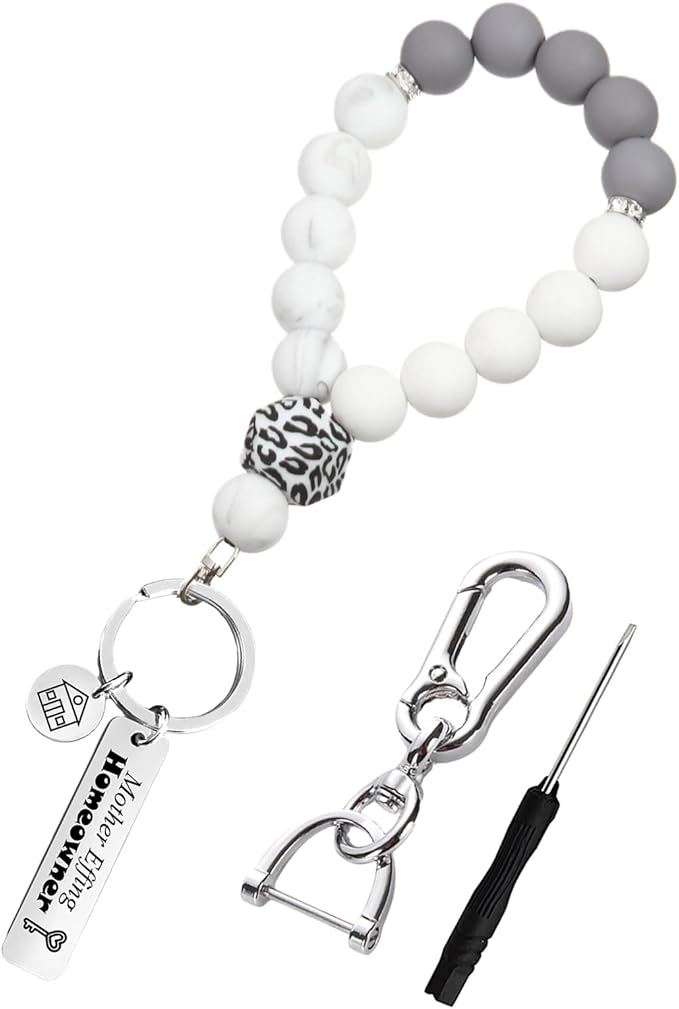 Keychains for Women Silicone Key Ring Bracelet Beaded Wrislet Keychain Portable