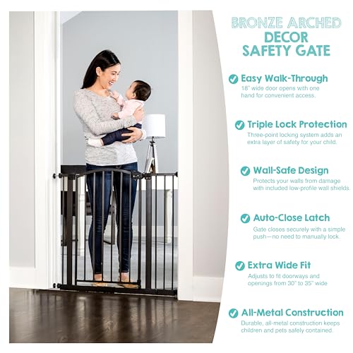 Regalo Safety Arched Baby Gate for Doorways & Bottom of Stairs, Fits Openings 75-87cm (Extension Included), Pressure Mounted for Babies, Toddlers & Pets, Bronze - Image 6