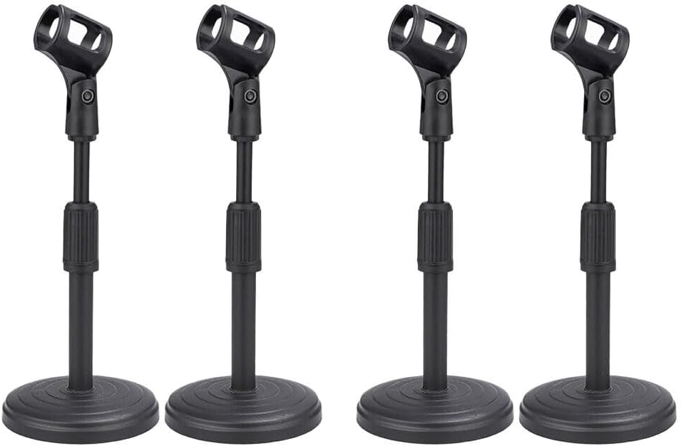 US 2-4 Pcs Adjustable Desktop Microphone Stand Mini Round Base Foldable Mic Clip (4 Pack)