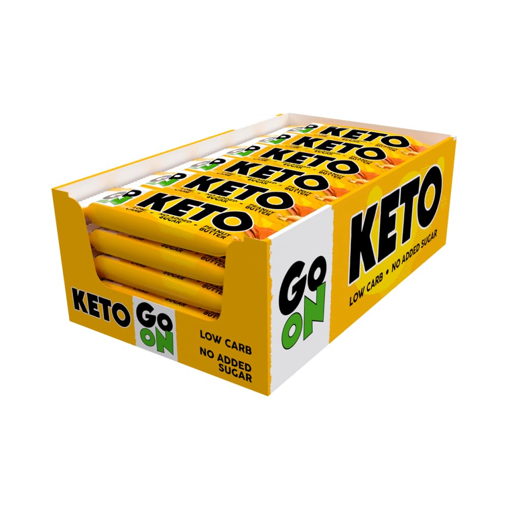 GO ON - Keto Riegel Ohne Kohlenhydrate Ohne Zucker Erdnussbutter 24 x 50g, Diät Riegel Snack, Keto Bar, Zuckerfreie Proteinriegel, Ketogene Zero Süßigkeiten