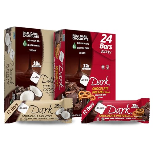 Image of NuGo Dark Variety - Pretzel with Sea Salt 12 Bars & Dark Coconut 12 Bars, 10-12g Protein Bar, Vegan, Gluten Free, Non-GMO, Kosher Pareve, 24 Count