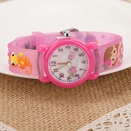 Cartoon Pattern PVC Strap Children Quartz Kid Watch for Girls and Children Gifts Pink Blue (New Pink)2