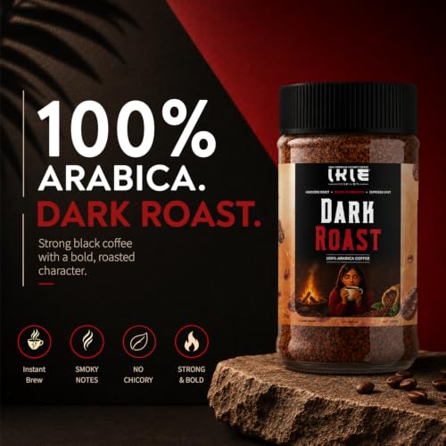 Image of IKIE Dark Roast Instant Coffee Powder 100g | 100% Arabica | No Chicory | Intense Bold Flavour | Strong Black Coffee